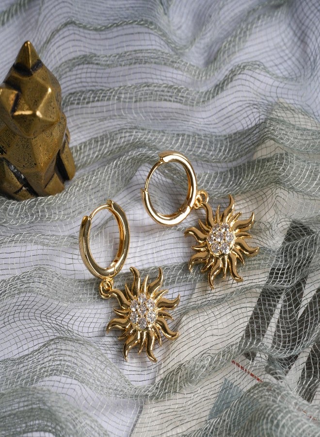 Botrinal Gold Sun Dangle Huggie Hoop Earrings Princess Jewelry Rapunzel Sun Earrings Birthday Party Earrings Halloween Dress up Gifts - Image 2
